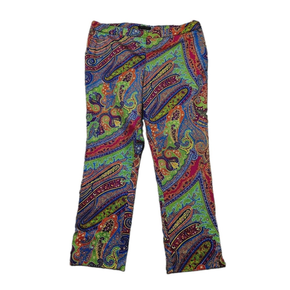 Lauren Ralph Lauren Pants Womens 16 Multicolor Paisley Side Zip Ankle Tapered